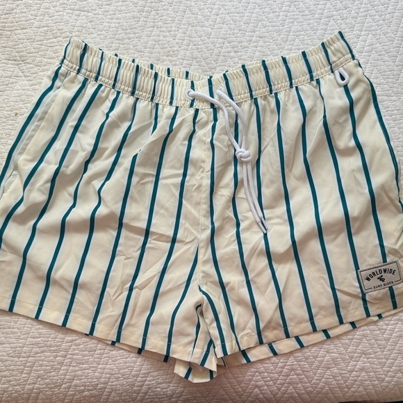 Manfinity Striped Swim Shorts Bathing Suit with Drawstring Medium - Picture 1 of 5